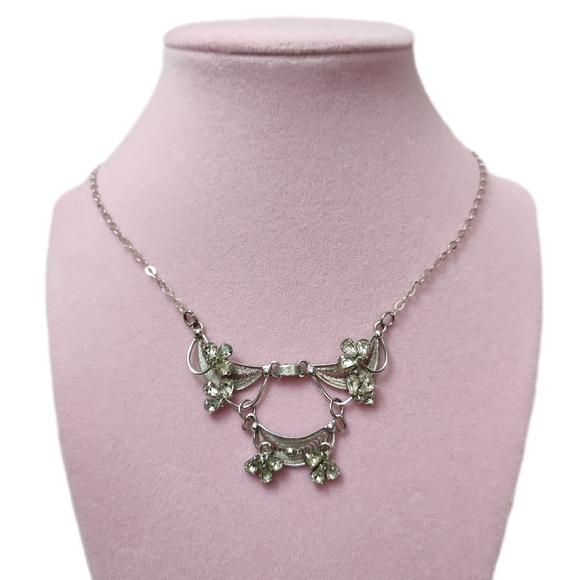 Vintage Jewelry - Vintage ESPO Sterling Silver Filigree Rhinestone Necklace 21"